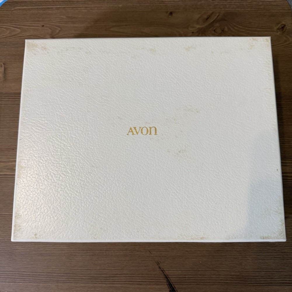 Vintage 1980's Avon Jewelry Box Cushion Faux Leather Navy Velvet Interior